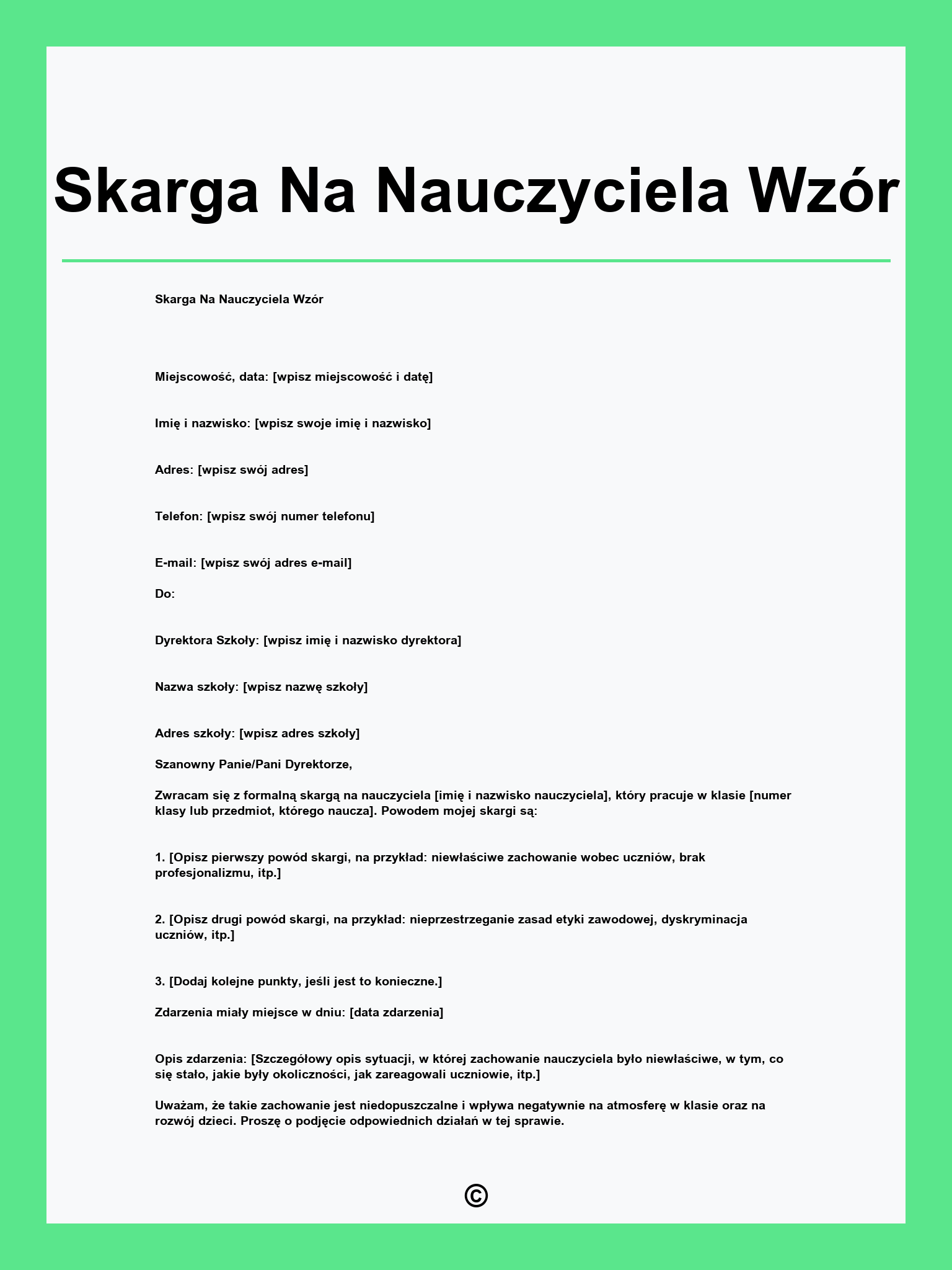 Skarga Na Nauczyciela Wzór