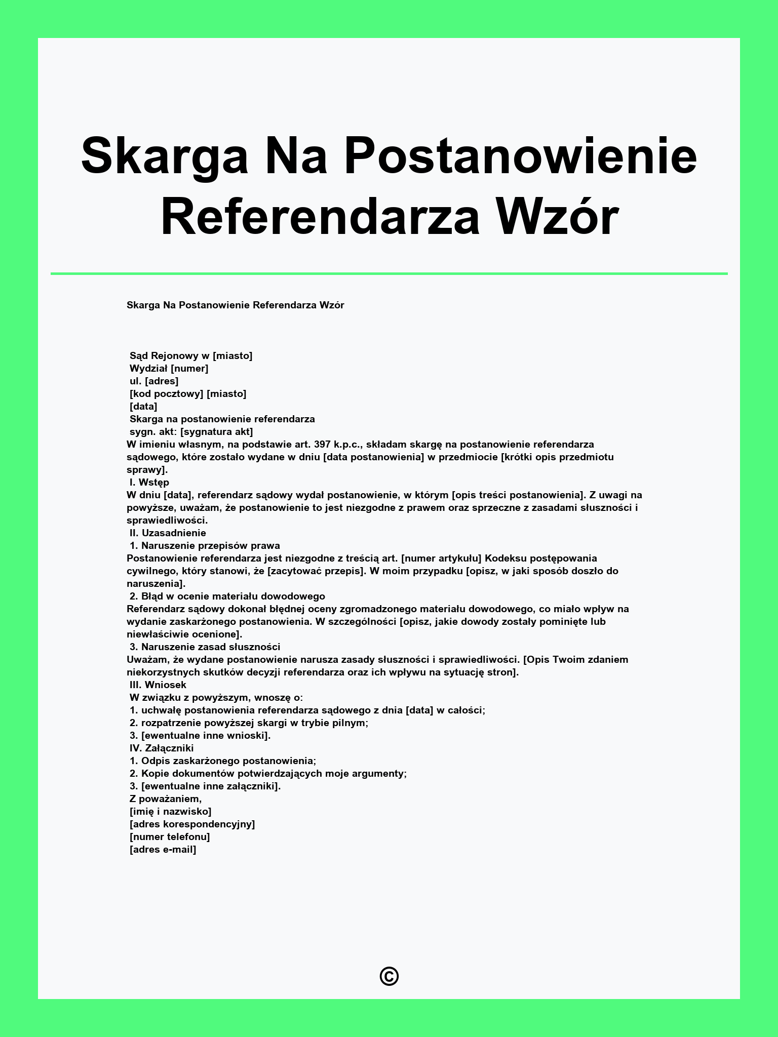 Skarga Na Postanowienie Referendarza Wzór