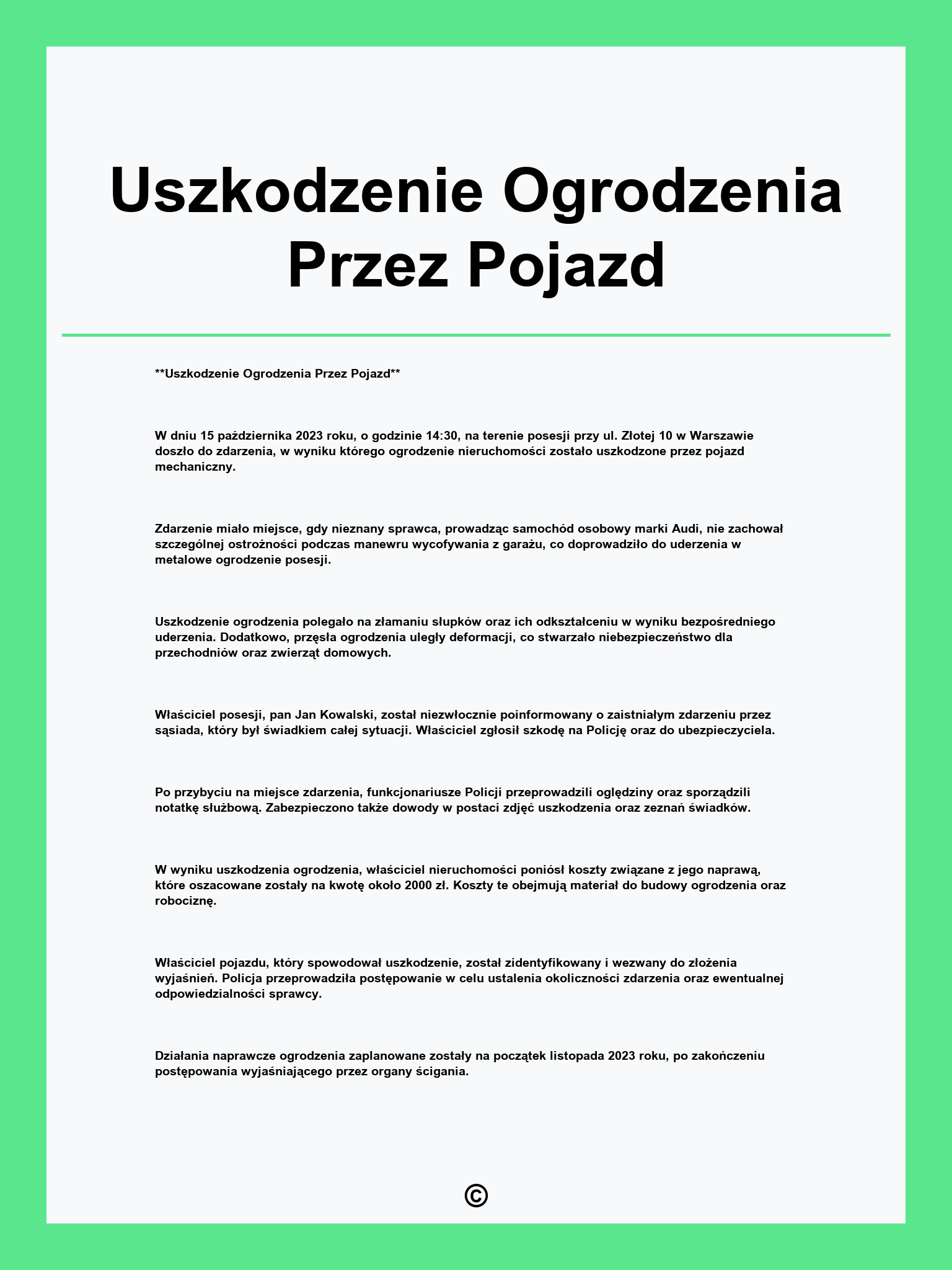 Uszkodzenie Ogrodzenia Przez Pojazd