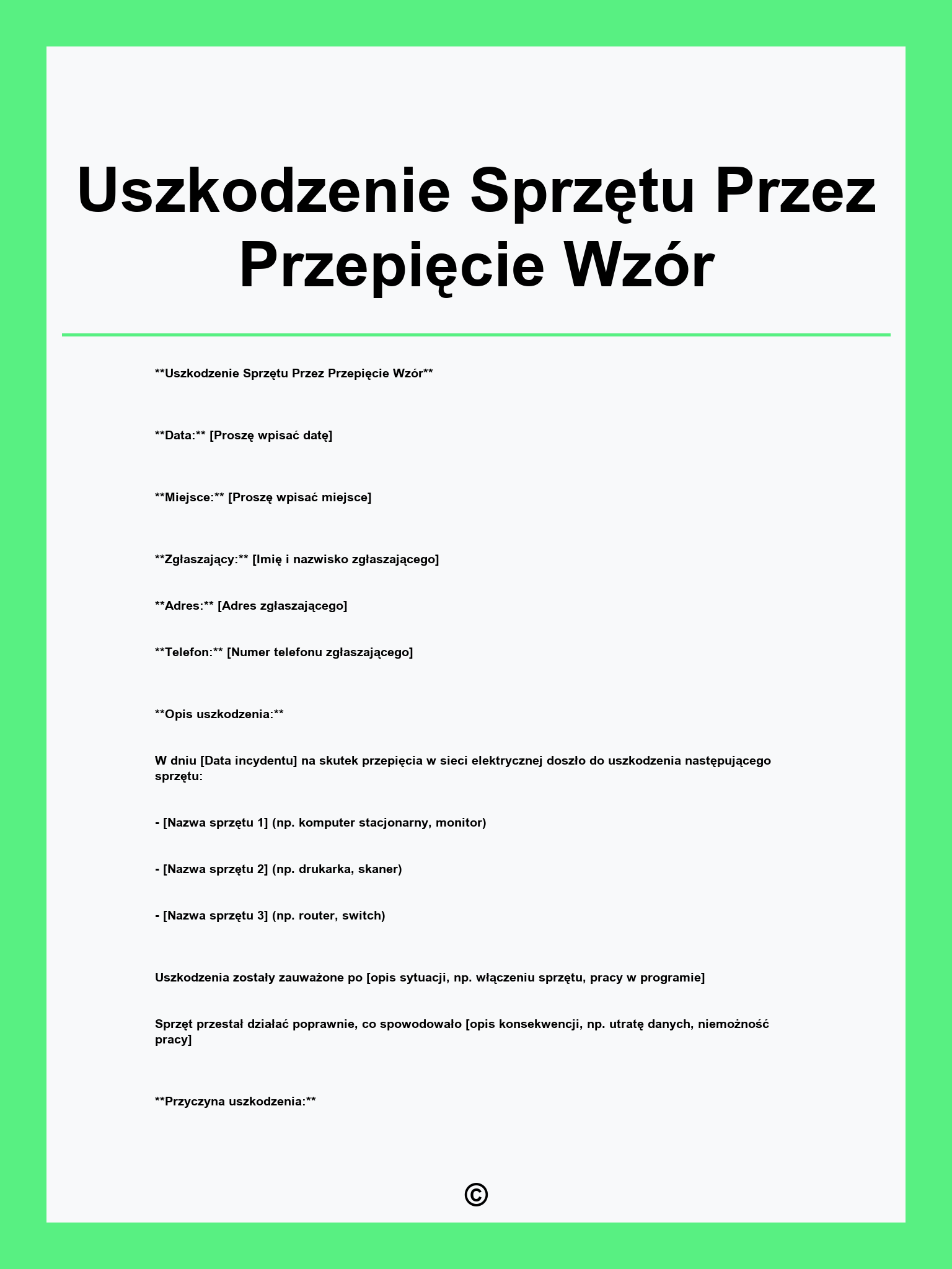 Uszkodzenie Sprzętu Przez Przepięcie Wzór
