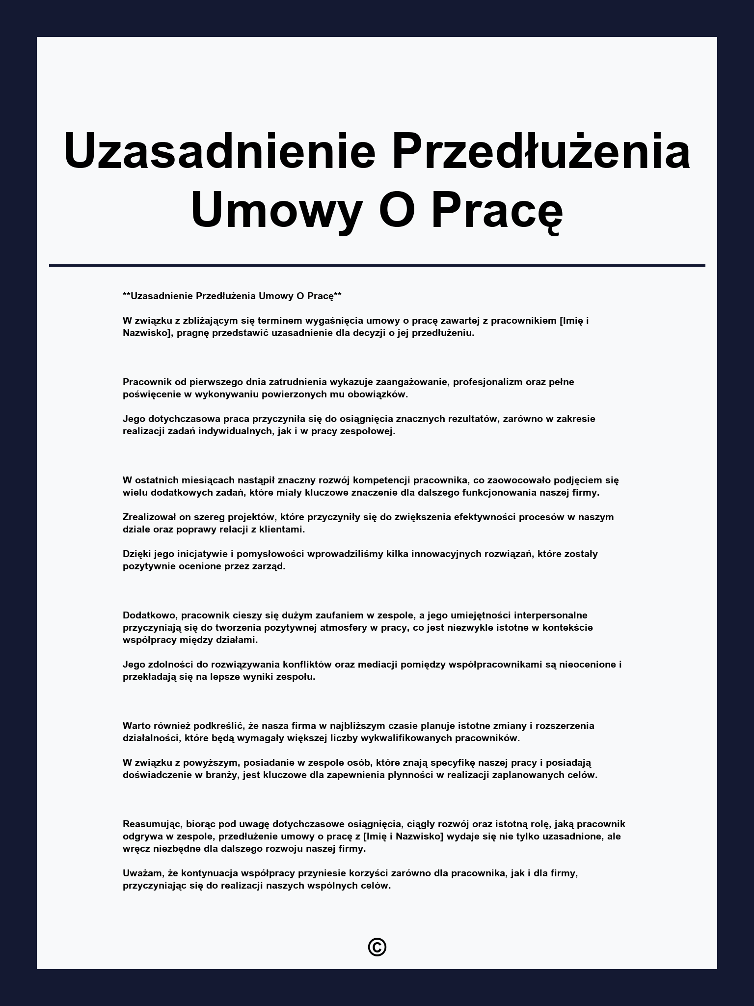 Uzasadnienie Przedłużenia Umowy O Pracę