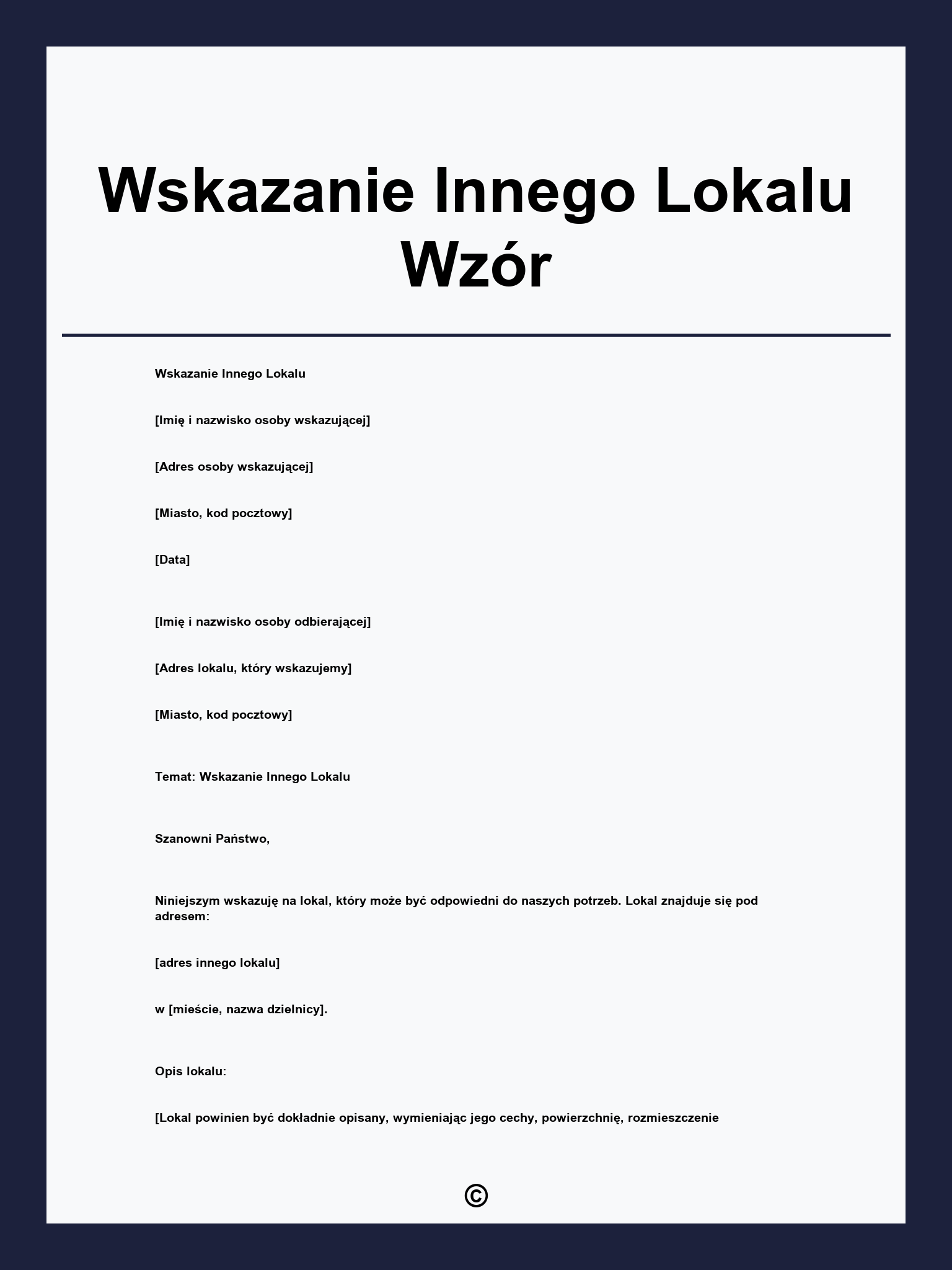 Wskazanie Innego Lokalu Wzór