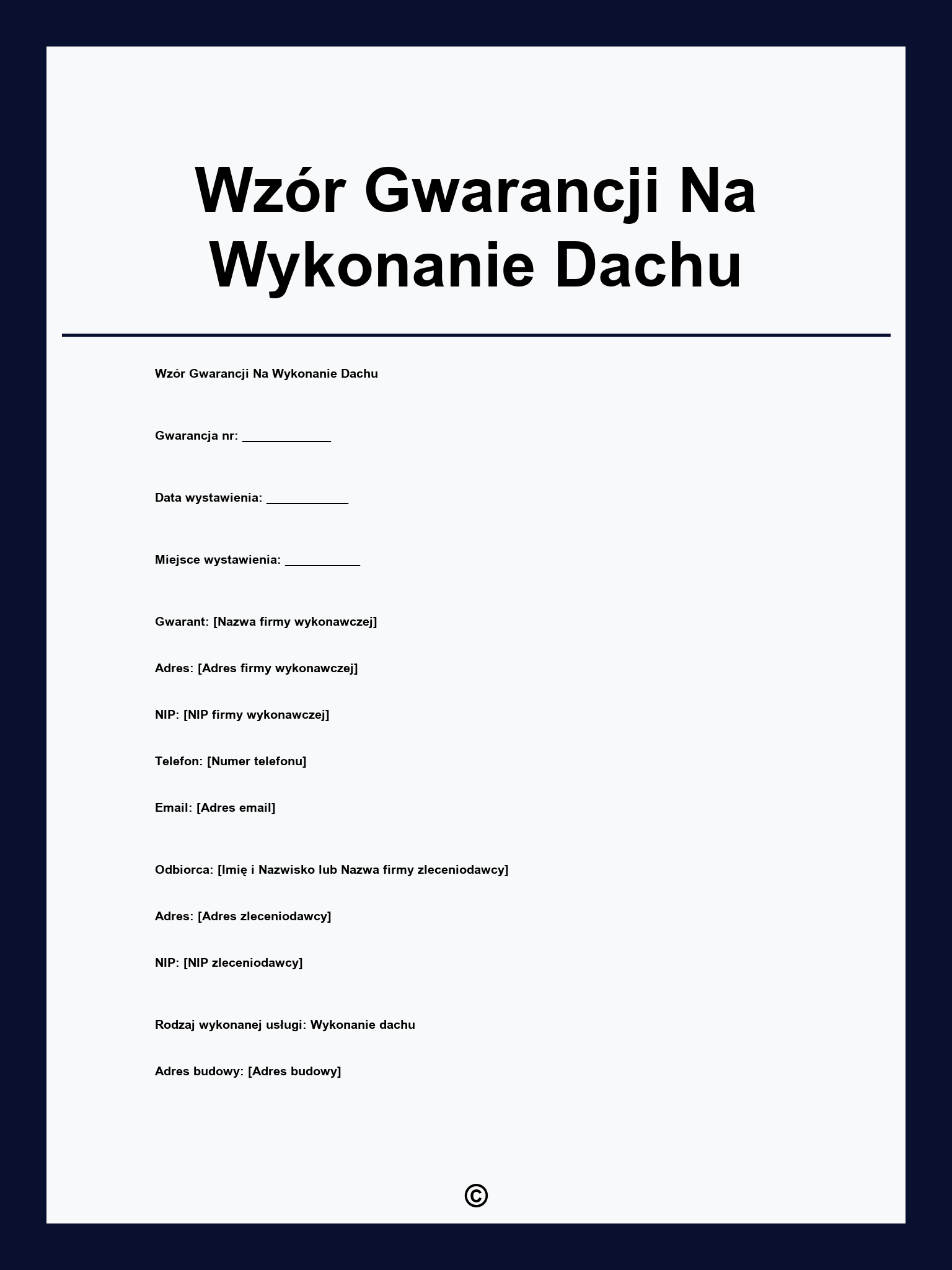 Wzór Gwarancji Na Wykonanie Dachu