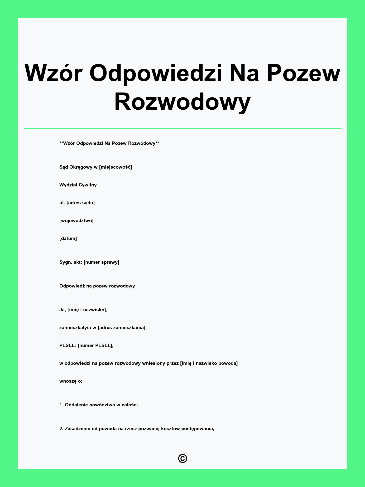 Wzór Odpowiedzi Na Pozew Rozwodowy