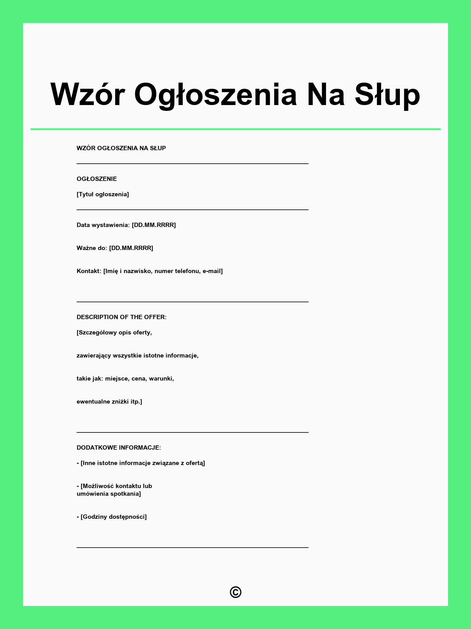 Wzór Ogłoszenia Na Słup