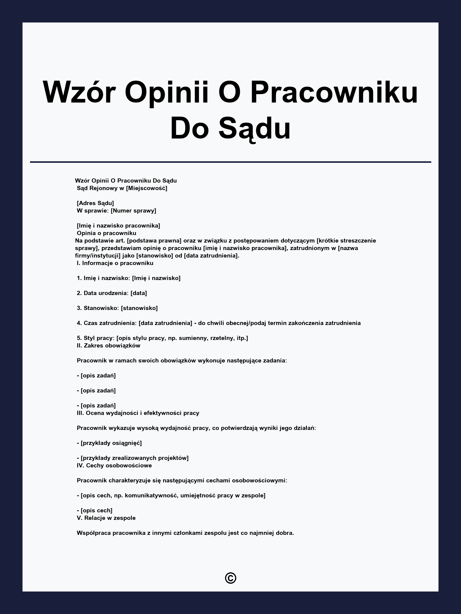 Wzór Opinii O Pracowniku Do Sądu