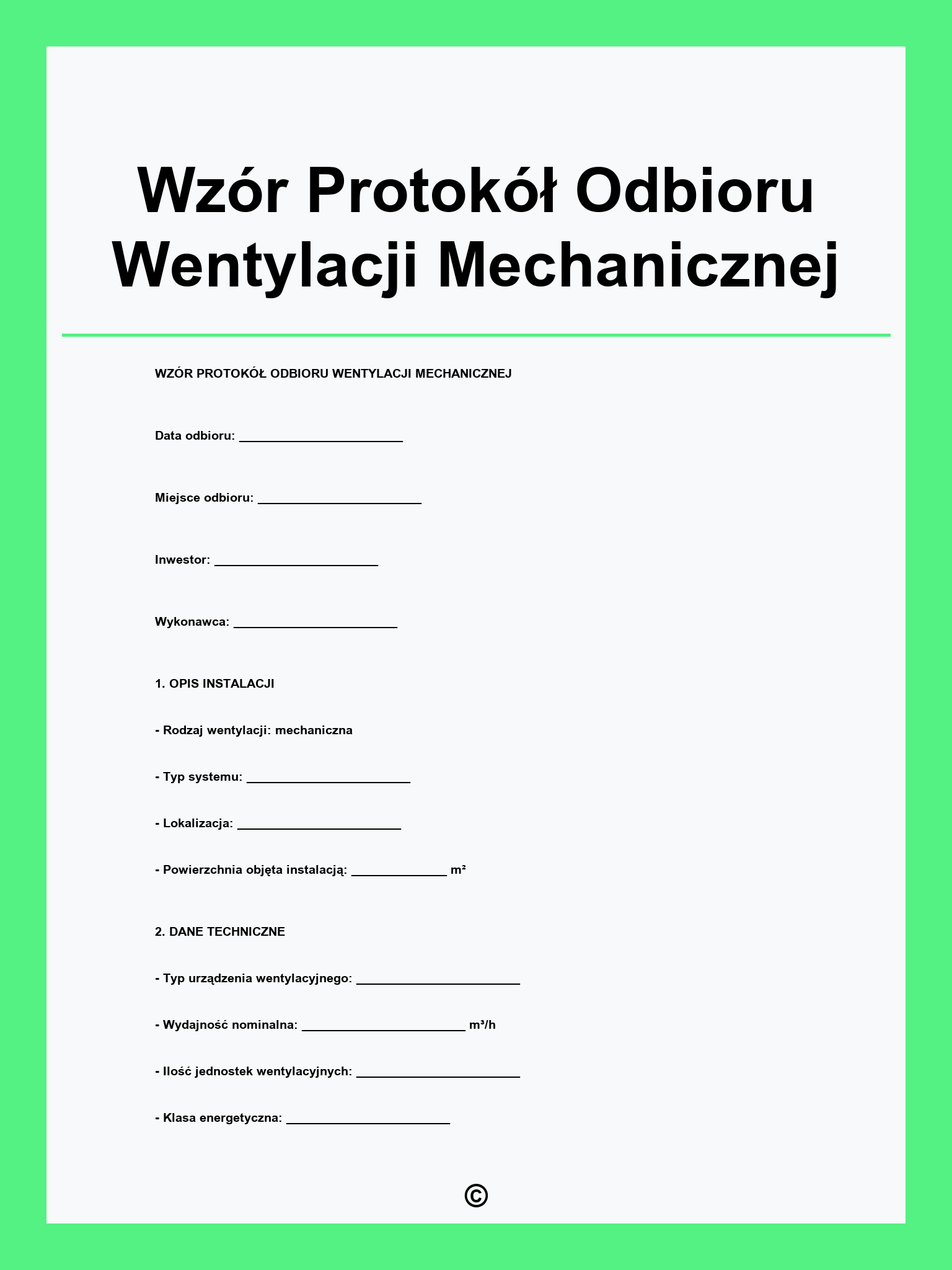 Wzór Protokół Odbioru Wentylacji Mechanicznej