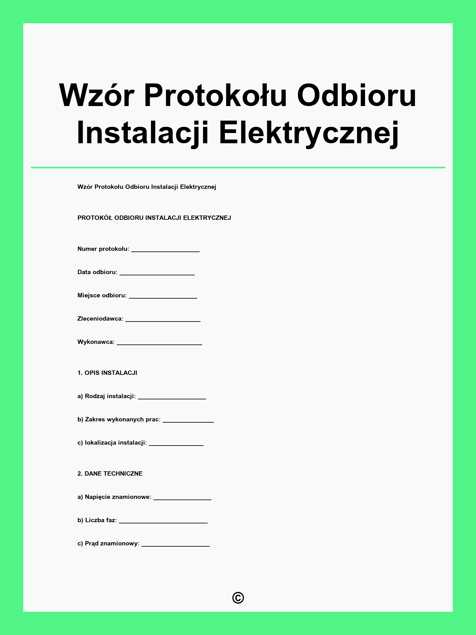 Wzór Protokołu Odbioru Instalacji Elektrycznej