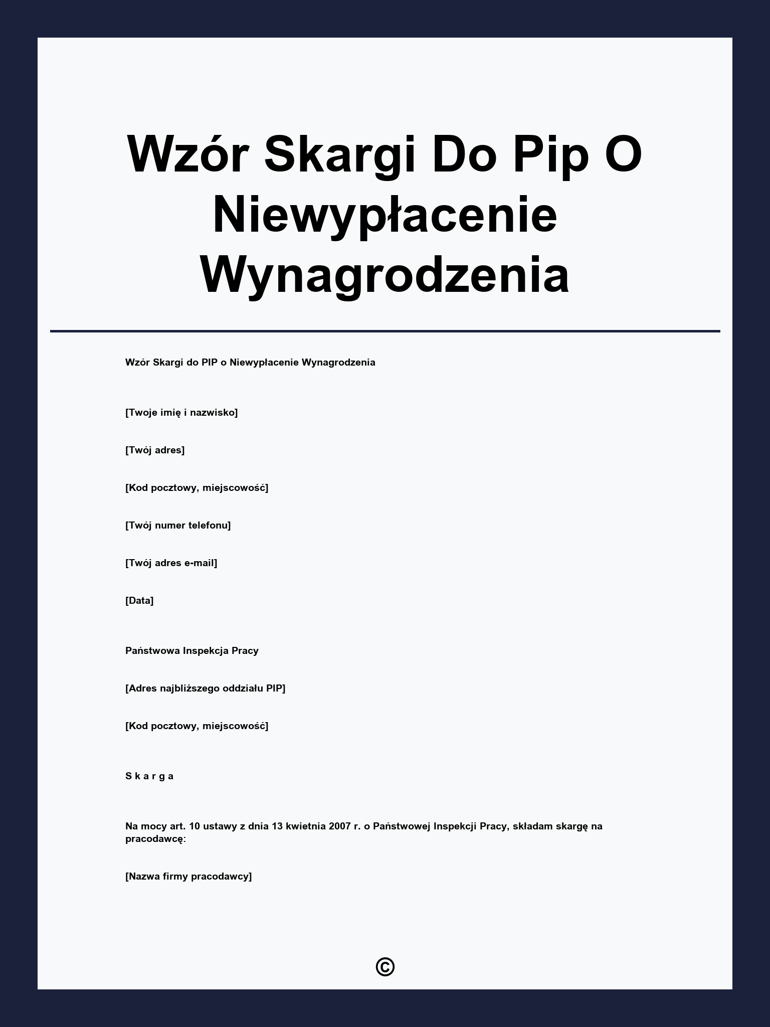 Wzór Skargi Do Pip O Niewypłacenie Wynagrodzenia