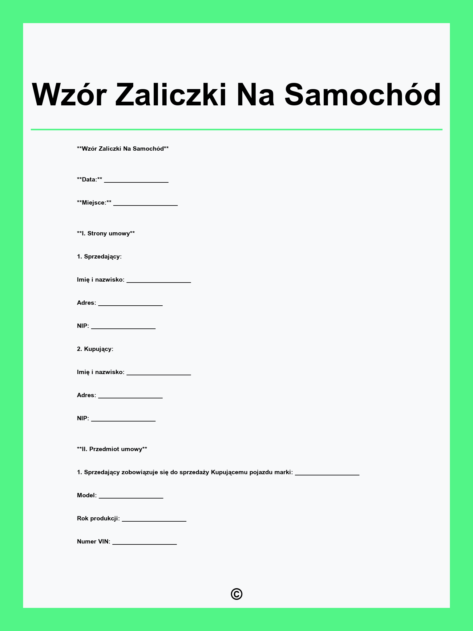 Wzór Zaliczki Na Samochód