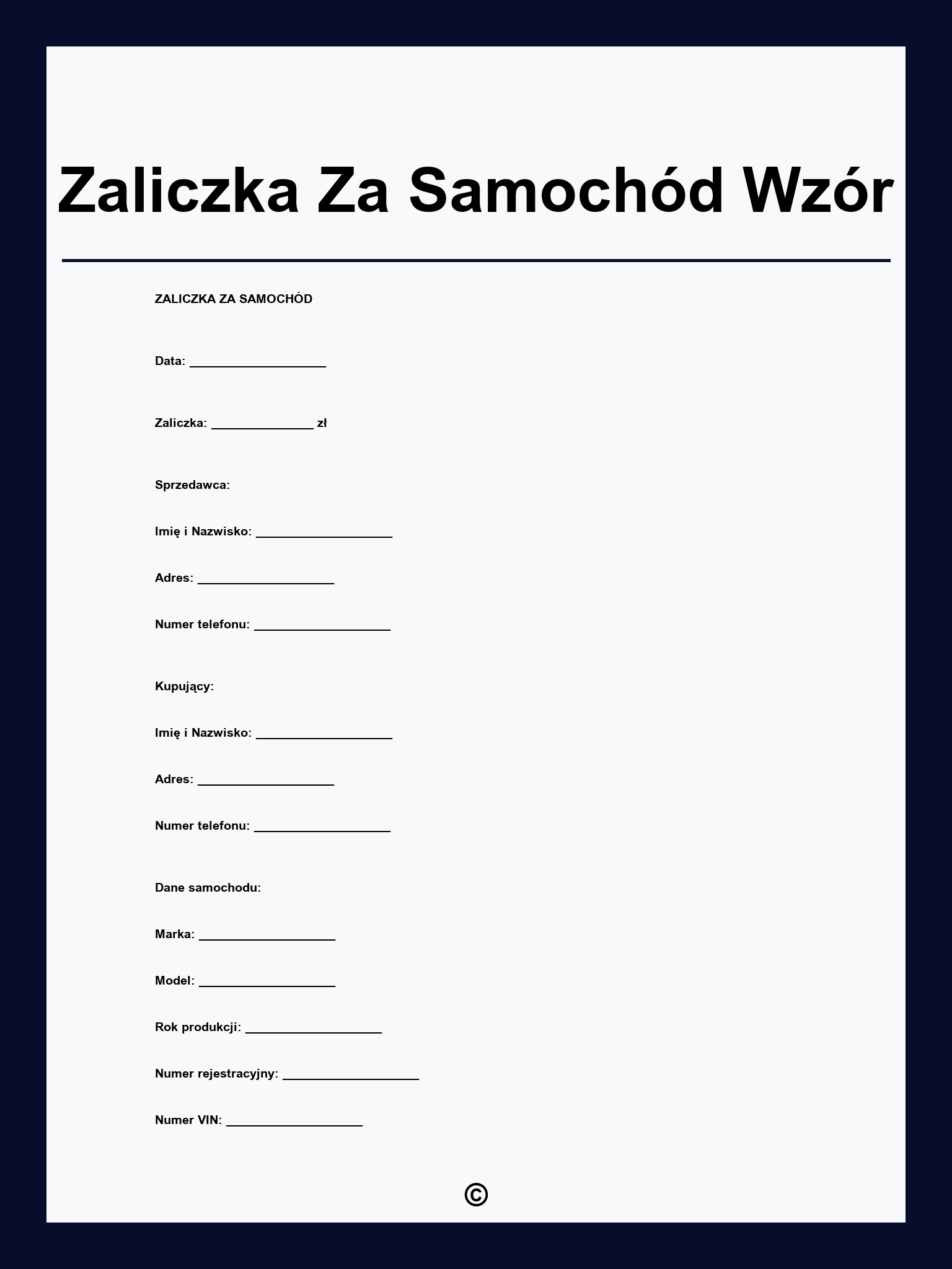 Zaliczka Za Samochód Wzór