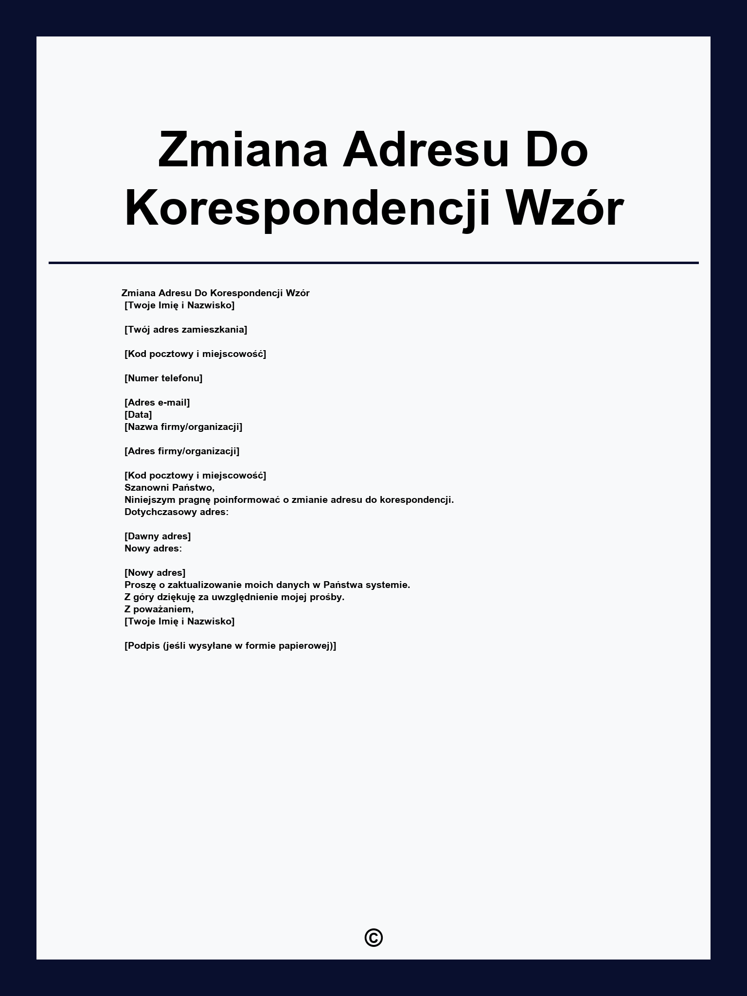 Zmiana Adresu Do Korespondencji Wzór