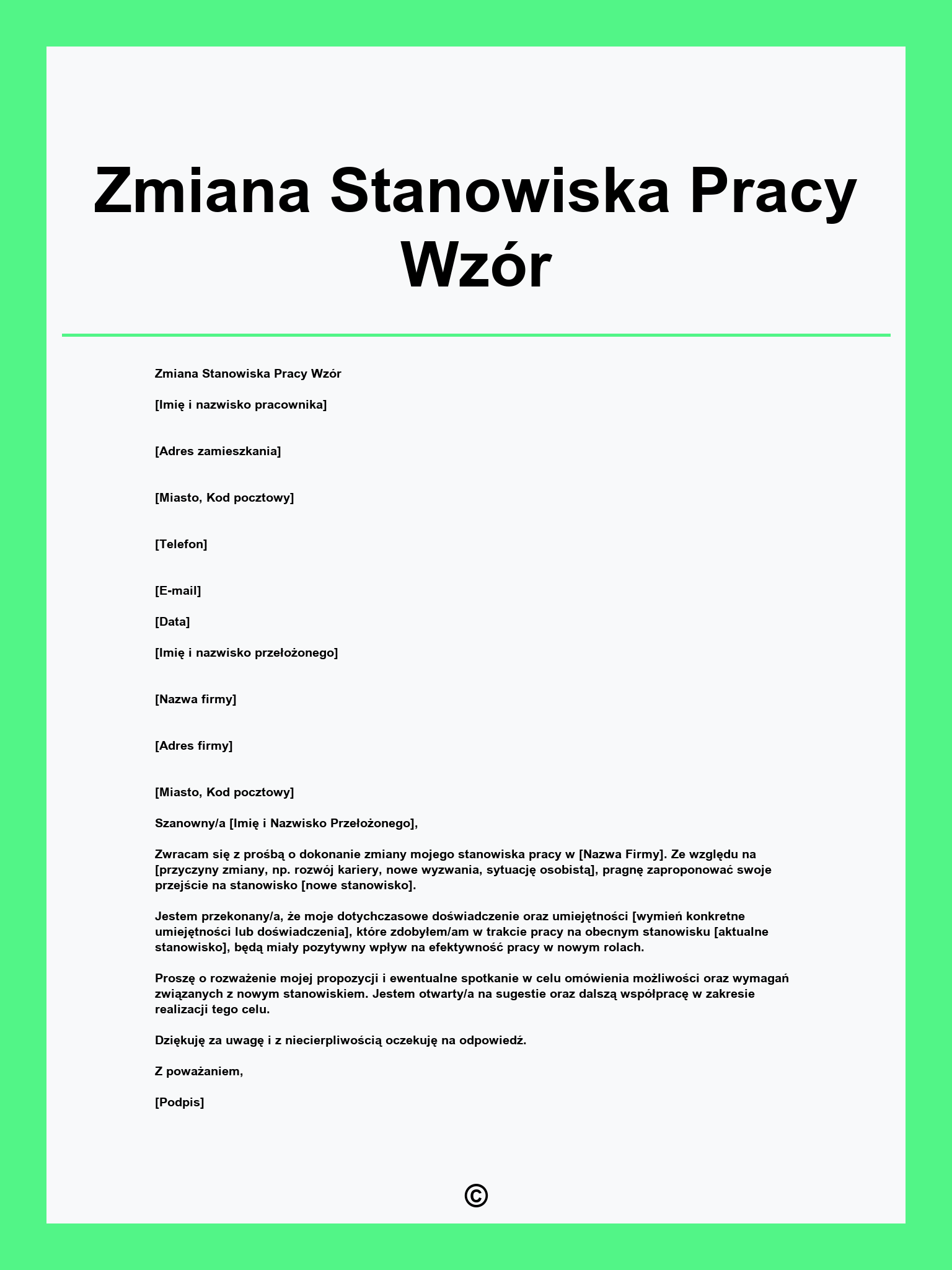 Zmiana Stanowiska Pracy Wzór