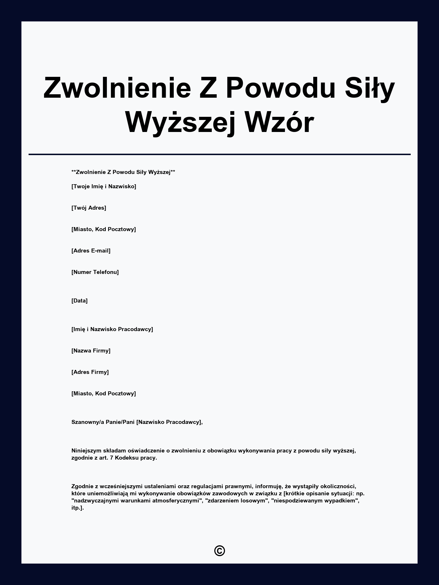 Zwolnienie Z Powodu Siły Wyższej Wzór